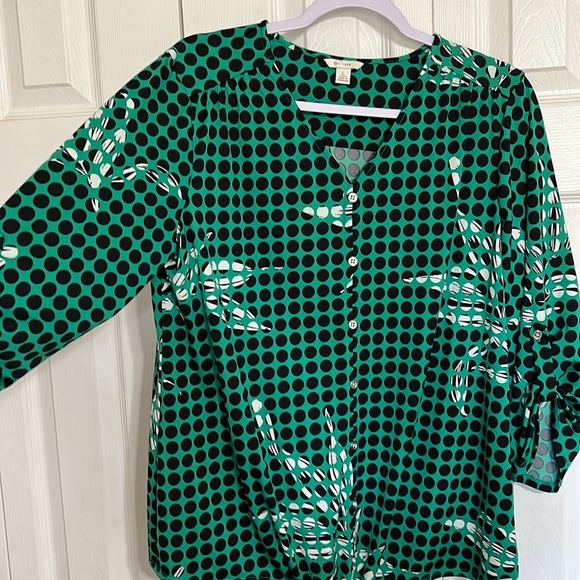 Cato Green Black + White Polka Dot Tie Up Blouse Size Large - Picture 2 of 6